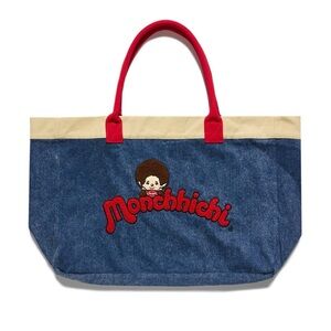 Monchhichi large Denim Tote with Red Accents.